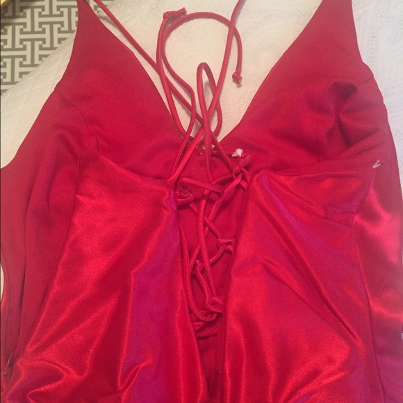 Red Satin Rhinestone Gown - Picture 2 of 5